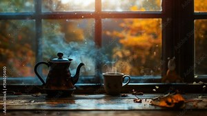 Scene of a coffe in the window animation video looping motion