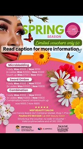 Good day your welcome Microblading spring special Semi permanent eyebrows last 2-3 years Limited vouchers available buy now and come anytime before end of December 2025Microblading 1 lady -R650 2 ladies R1000 Touch up R6001 lady R1000 including touch up in 4 weeks Combination 1 lady R10002 ladies R1800 Touch up R8001 lady R1800 including touch up in 4 weeks Sword ombré 1 lady R10002 ladies R1600Touch up R8001 lady R1500 including touch up in 4 weeks We are based at the below address :Msp beauty 