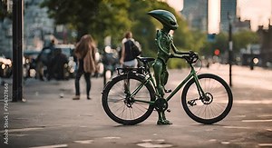 Alien riding a bike.