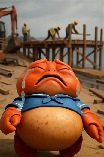 A baby crab is sad when the pier covers the sandy shore