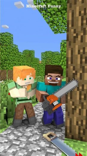 When Herobrine Don't Know How To Use A Chainsaw! 😂 #funny #minecraft