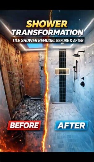 Shower Transformation 🤯 | Tile Remodel Before & After #pov #diy #construction #trending