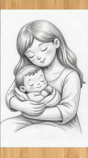 Cute mother and baby outline drawing easy - Mother's day drawing 2026 - #happymothersday #trending