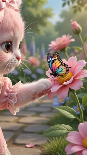 Pink Kitty’s Magical Garden Adventure 🥹🌸 #ai #cartoon #cat #cute #aivideo #catvideos #trending#cats