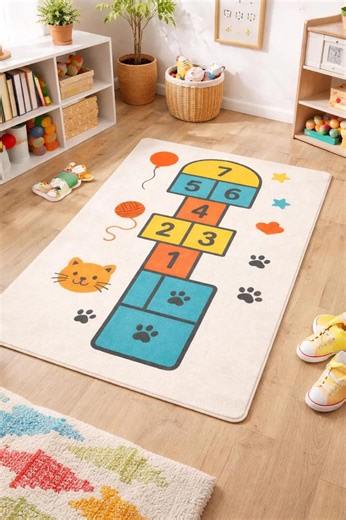 Hand Tufted Hopscotch Playroom Rug, Educational Montessori Kids Carpet - Etsy