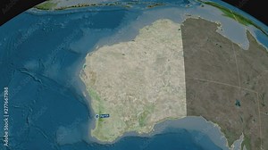 Western Australia - state of Australia with its capital zoomed on the satellite map of the globe. Animation 3D