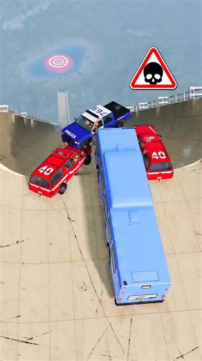 👉BUS vs POLICE vs FIRE CARS 🔥 Mega Ramp Car Buses Truck Games Simulator Racing Gameplay Shorts