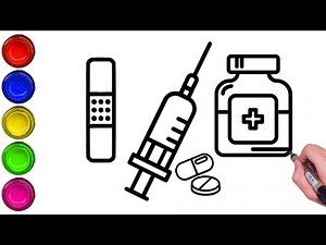 Learn how to draw medical set, Injection drawing, Medical bottle drawing, Easy drawing for kids