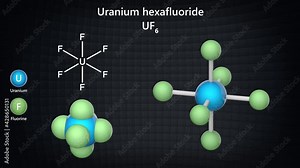Uranium hexafluoride (UF6), known as "hex" in the nuclear industry. It is a compound used in the process of enriching uranium, which produces fuel for nuclear reactors and nuclear weapons. 3d render