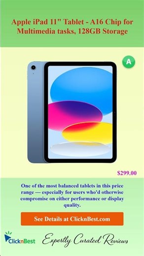Apple iPad 11" Tablet - A16 Chip for Multimedia tasks, 128GB Storage
