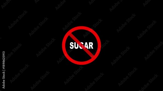 No Sugar Allowed Icon Animation, Sugar Free Diet Warning Symbol, Prohibited Sweet Food Sign
