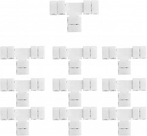 LightingWill 10pcs/Pack T Shape Solderless Snap Down 2Pin Conductor LED Strip Connector for Quick Splitter Connection of 8mm Wide 3528 2835 Single Color Flex LED Strips