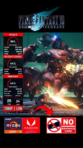 Final Fantasy VII Remake on Budget PC?! Ryzen 3 3200G Vega 8 | 1080p Low #shorts #ff7remake