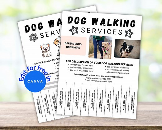 Editable Dog Walking Flyer, Dog Walker Tear off Flyer, Customizable Canva Template, Pet Care Service Flyer, Dog Walker Marketing Flyer, - Etsy