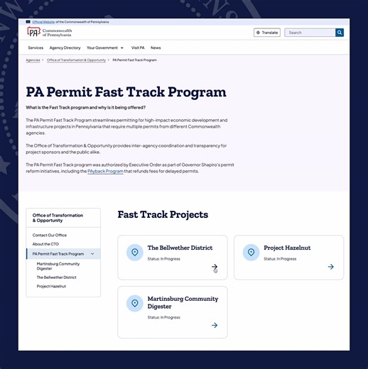 2K views · 50 reactions | As a part of our new PA Permit Fast Track Program — the first project-based state permitting initiative for major economic development projects in the nation — we’re launching a new website that will bring increased transparency and accountability for Pennsylvanians. Check it out: pa.gov/PermitFastTrack | Office of the Governor of Pennsylvania | Facebook