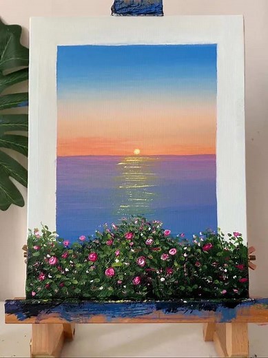 Stunning Sunset Painting 🎨|#Art #ViralArt #canvas | Kim Painting Art