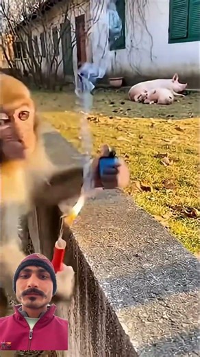 Funny monkey prank with pigs #funny #monkey #trending #animals