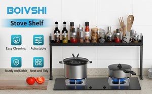 Kitchen Stove Top Shelf, Over Spice Rack Shelf for Stove, Stainless Steel Stove Top Spice Rack, Adjustable 27-33inch, Kitchen Spice Organizer, Condiments and BBQ Sauces