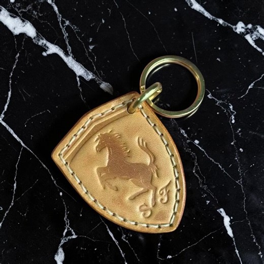 Ferrari Leather Keychain | Full Grain Embossed Shield Key Ring - Etsy