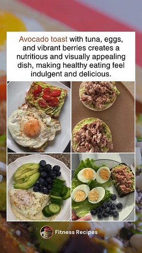 Start your day right with avocado toast topped with tuna, eggs, and vibrant berries. A colorful and satisfying dish that makes healthy eating feel indulgent and delicious! 🥑🍳 | Fitness recipes