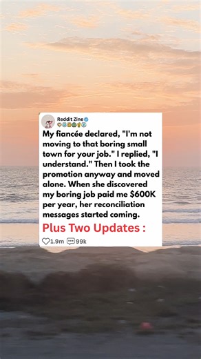 149K views · 1.1K reactions | My fiancée declared, I'm not moving to that boring small town for your job. I replied, I understand. Then I took the promotion anyway and moved alone. When she discovered my boring job paid me $600,000 per year, her reconciliation messages started coming. | Bollywood Beauty | Facebook