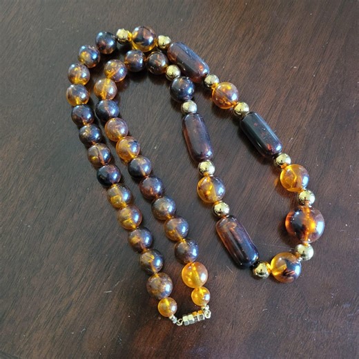 Vintage Chunky Faux Amber Lucite Beaded Necklace With Gold Tone Spacer Beads 30" - Etsy