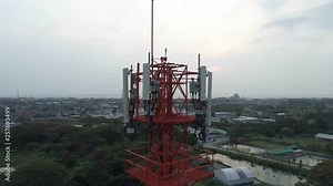 Telecommunication GSM (5G,4G) tower. Antenna and Development of communication systems in urban areas. Digital wireless connection system technology. Cellular telephone network tower. Stock Video
