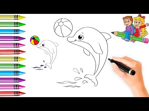Easy Dolphin Drawing for Kids, How to Draw a Cute and Simple Dolphin, Art videos