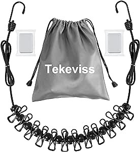 Travel Clothesline,Retractable Clothesline,Travel with Retractable Portable Clothesline (Including 2 Compressible Towels) 12 clothespins, Suitable for Indoor and Outdoor, Outdoor Camping use (Black)