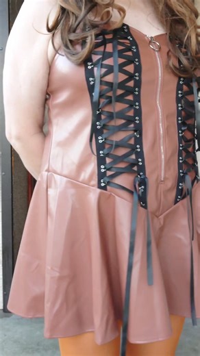 Brown T-Lady. Mini leather dress, pantyhose, sandals | Sissymaid Pl