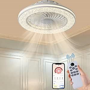 20"Luxury Ceiling Fans with Lights and Remote, DC Motor Stepless Dimmable Ceiling Fans with Reversible wind, 3000-6500K Color Temperature Celing Fan with Light Flush Mount with 6 Speeds - White