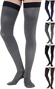 Thigh High Compression Socks for Men 20-30 mmHg - Full Length Compression Support Over Knee Stockings - Grey, 7X-Large