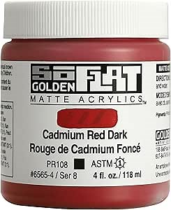 GOLDEN SoFlat Matte Acrylics, Cadmium Red Dark, 4 fl. oz. Jar, Professional Acrylic Paint, Opaque
