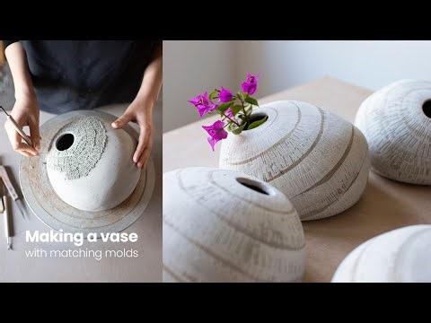 Slab built ceramic vase with simple plaster molds