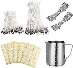 Candle Making Supplies, DIY Candle Making Kit Including Candle Making Pouring Pot, Candle Wicks Holder, Candle Wicks Stickers and Cotton Candle Wicks for Candle Making Basic Kit for Beginners