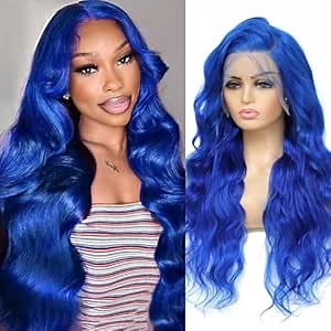 Blue Lace Front Wig - Pre Plucked 180 Density Body Wave - 40 Inch Blue Human Hair - Colored Lace Frontal Wig