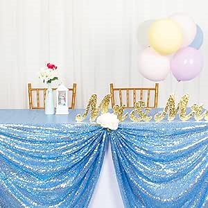 DUOBAO Square Tablecloth-50 x 50-Inch-Sequin Baby Blue Wedding Tablecloths Sequence Birthday Tables Skirts Sequins Table Cloths for Parties (50"x50")