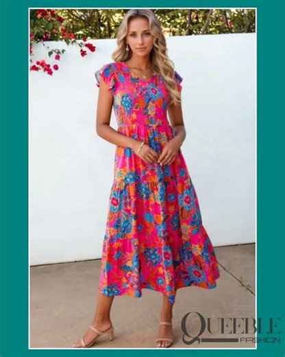 Boho Floral V Neck Ruffle Tiered Dress