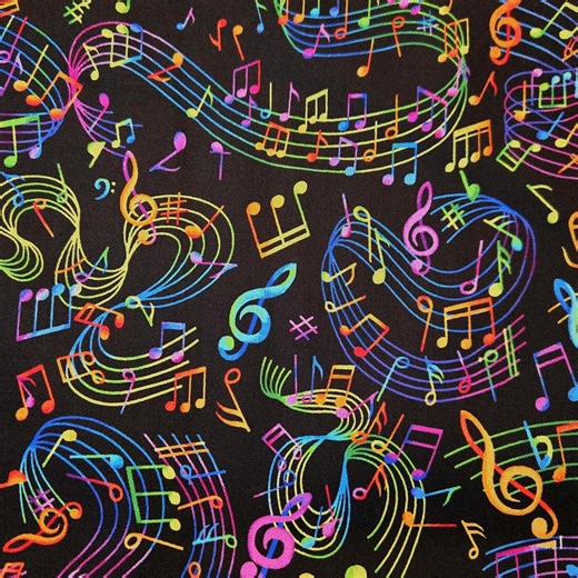 Music Notes Rainbow Fabric: Timeless Treasures, Cotton Quilting Material, Piano Print - Etsy