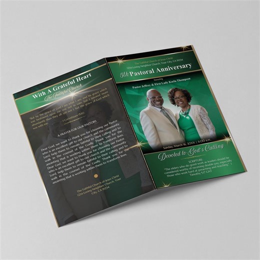 Green & Gold Church Anniversary Program Template | 11x8.5 Bifold (Editable Canva) - Etsy Italia