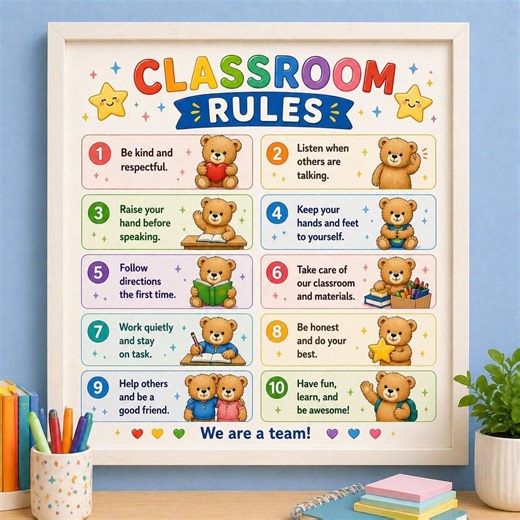 Classroom Rules Poster Wall Art | Teddy Bear Preschool Kindergarten Decor | Teacher Appreciation Gift | Educational Print | Digital Download - Etsy