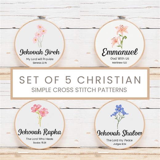 Set of 5 Christian Cross Stitch Pattern - Simple and Beginner Friendly Bundle - Etsy