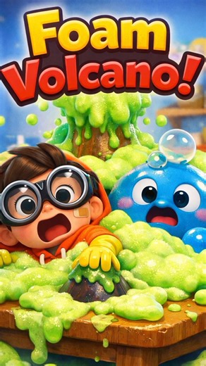 Foam Volcano Explosion! 🌋 | Bimo’s Crazy Lab Experiments #4 #3danimation #shorts #experiment