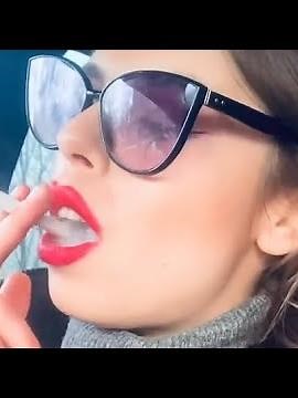 very happy Smoking Girl in the cars