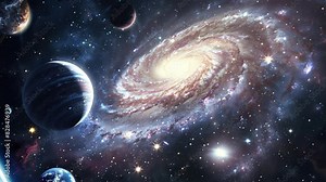 A galaxy in the space. Colorful cosmic nebula. Galaxy space background. Galaxies stars and nebula in space. View from space to a spiral galaxy and stars. Beautiful space, many stars and planets. 4K Stock Video