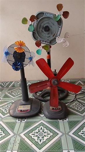 Testing 3 types of custom-made fan blades: square blades, round blades, and original blades.