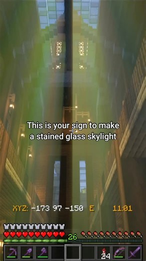 @theebreh on Instagram: "My favorite addition to my world. Stained glass skylight in my villager hub. Tutorial on my YouTube 😉 #minecraft #reelfeed #minecraftbuilds #minecraftinspiration #cozy #vibes"