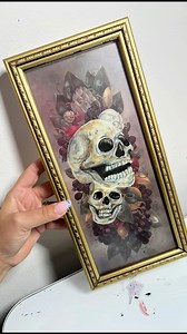 ☠️ A different take on the ghost trend. When I saw that floral print, I immediately envisioned the skulls I could paint on the white flowers. This ‘repurposing’ thrifted art is legit so much fun. Should I be selling these?! | Brush Me Off