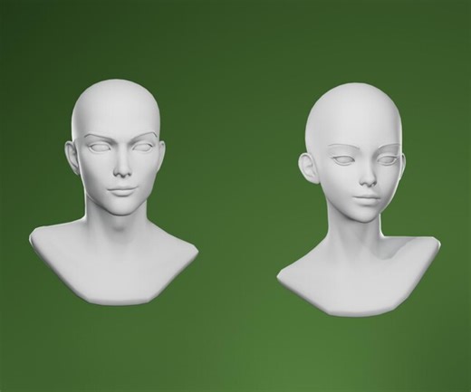ArtStation - Stylized Anime Male and Female Head Base Mesh 3D Model Rigged with Facial Rig Shape Keys | Game Assets