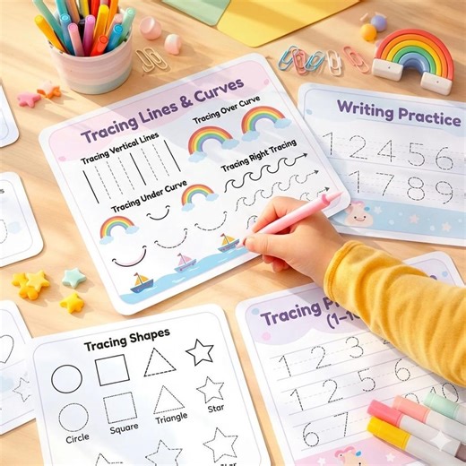 Tracing Worksheets for Preschool | Line & Shape Tracing | Writing Practice 1–10 | Printable PDF - Etsy